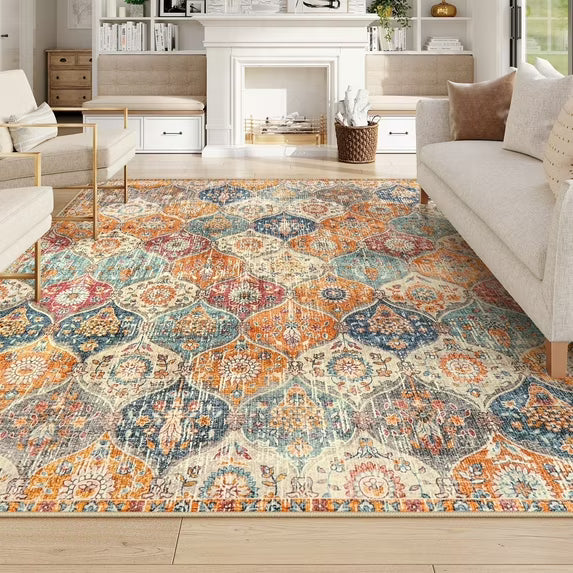 Moynesa Area Rug for Living Room Indoor Non-Slip Moroccan Trellis Washable Mat Large Oriental Accent Throw Rug for Kitchen Entryway Bathroom Bedroom Office Carpet