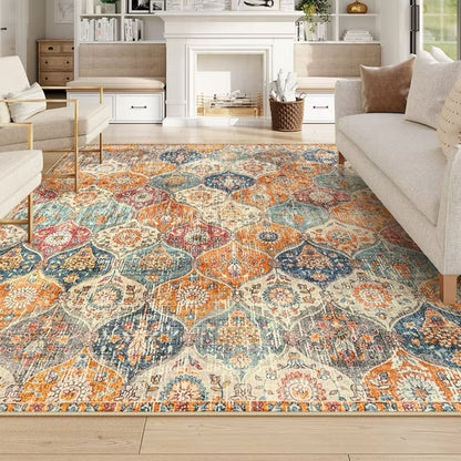 Moynesa Area Rug for Living Room Indoor Non-Slip Moroccan Trellis Washable Mat Large Oriental Accent Throw Rug for Kitchen Entryway Bathroom Bedroom Office Carpet