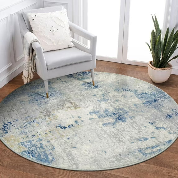 Moynesa Modern Abstract Round Rug,Gray Kitchen Rugs Soft Bedroom Circle Rugs Washable Living Room Mat, Contemporary Large Indoor Office Carpet for Mudroom Kitchen Apartment Basement