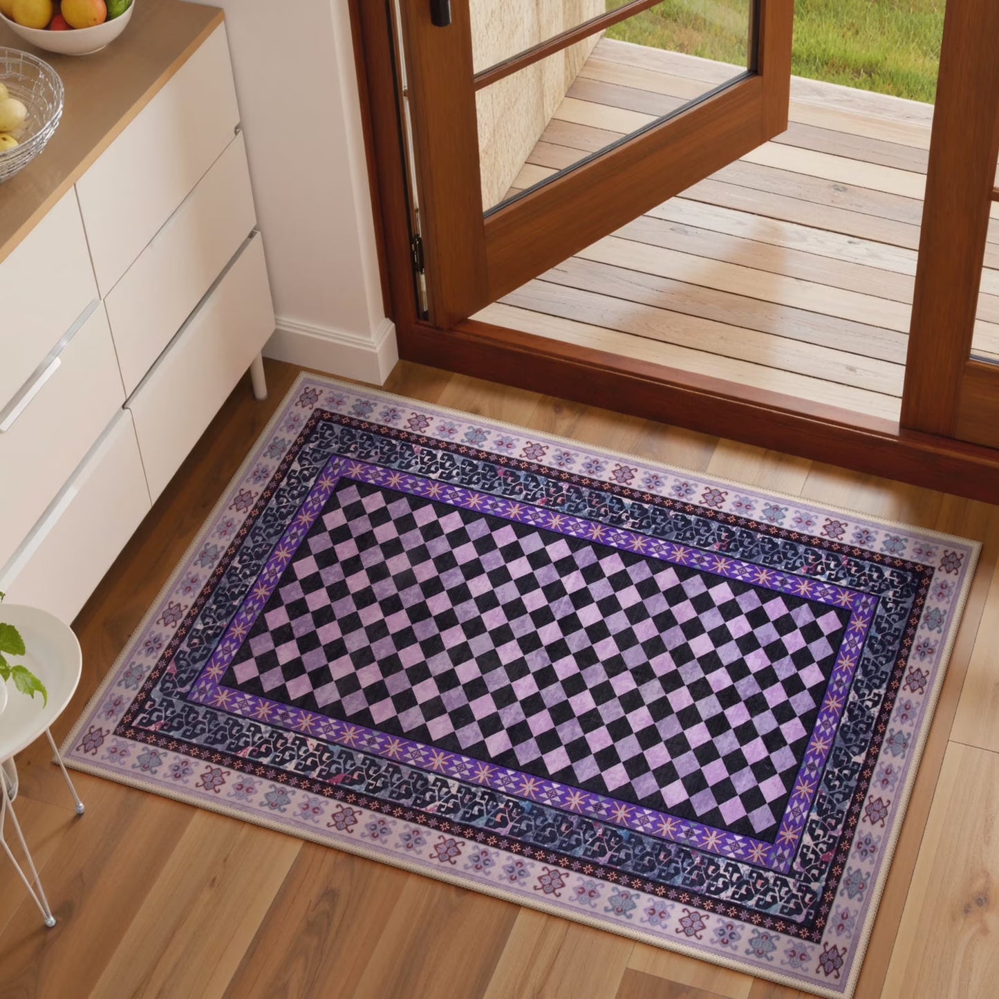 RUG ROBOT Washable Checkered Entryway Rugs, Non Slip Door Mat Indoor Entrance, Soft Stain Resistant Kitchen Mats for Floor, Small Throw Rug for Bathroom Entryway Bedroom