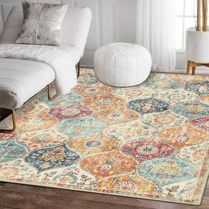 Moynesa Area Rug for Living Room Indoor Non-Slip Moroccan Trellis Washable Mat Large Oriental Accent Throw Rug for Kitchen Entryway Bathroom Bedroom Office Carpet