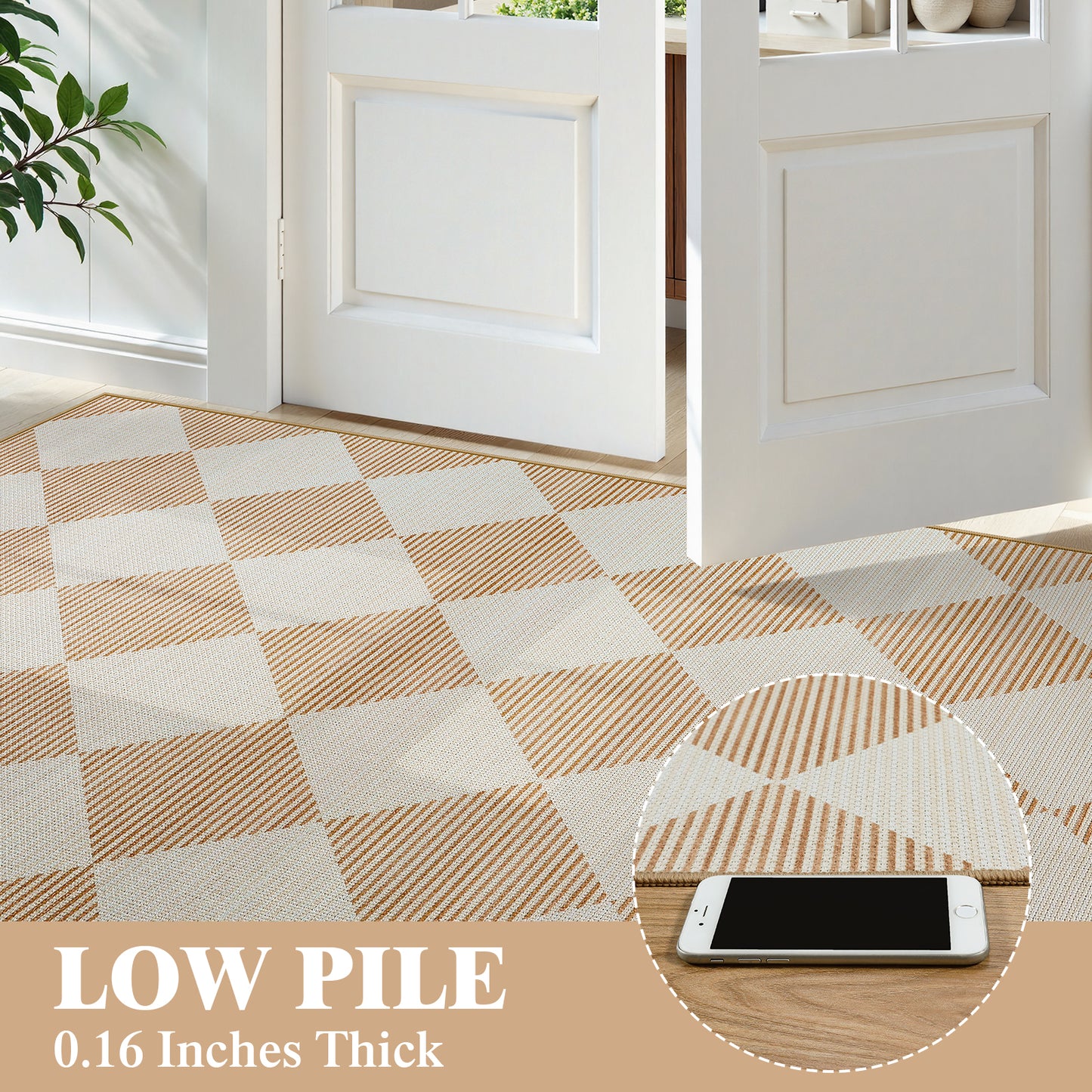 SUNDEREY Easy Jute Area Rugs for Entryway, Washable Non-Slip Modern Rugs for Living Room, Farmhouse Diamond Checkered Rug, Moroccan Soft Low Pile Carpet for Bedroom Office Dining Room