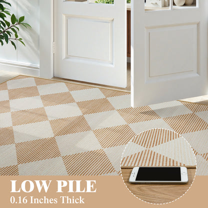 SUNDEREY Easy Jute Area Rugs for Entryway, Washable Non-Slip Modern Rugs for Living Room, Farmhouse Diamond Checkered Rug, Moroccan Soft Low Pile Carpet for Bedroom Office Dining Room