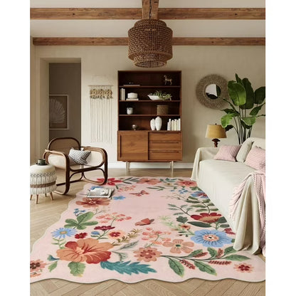Moynesa Floral Washable Area Rugs, Soft Bedroom Large Rug for Living Room Ultra-Thin Non Slip Dining Room Rug, Stain Resistant Boho Rugs Easy Clean Throw Carpet for Office