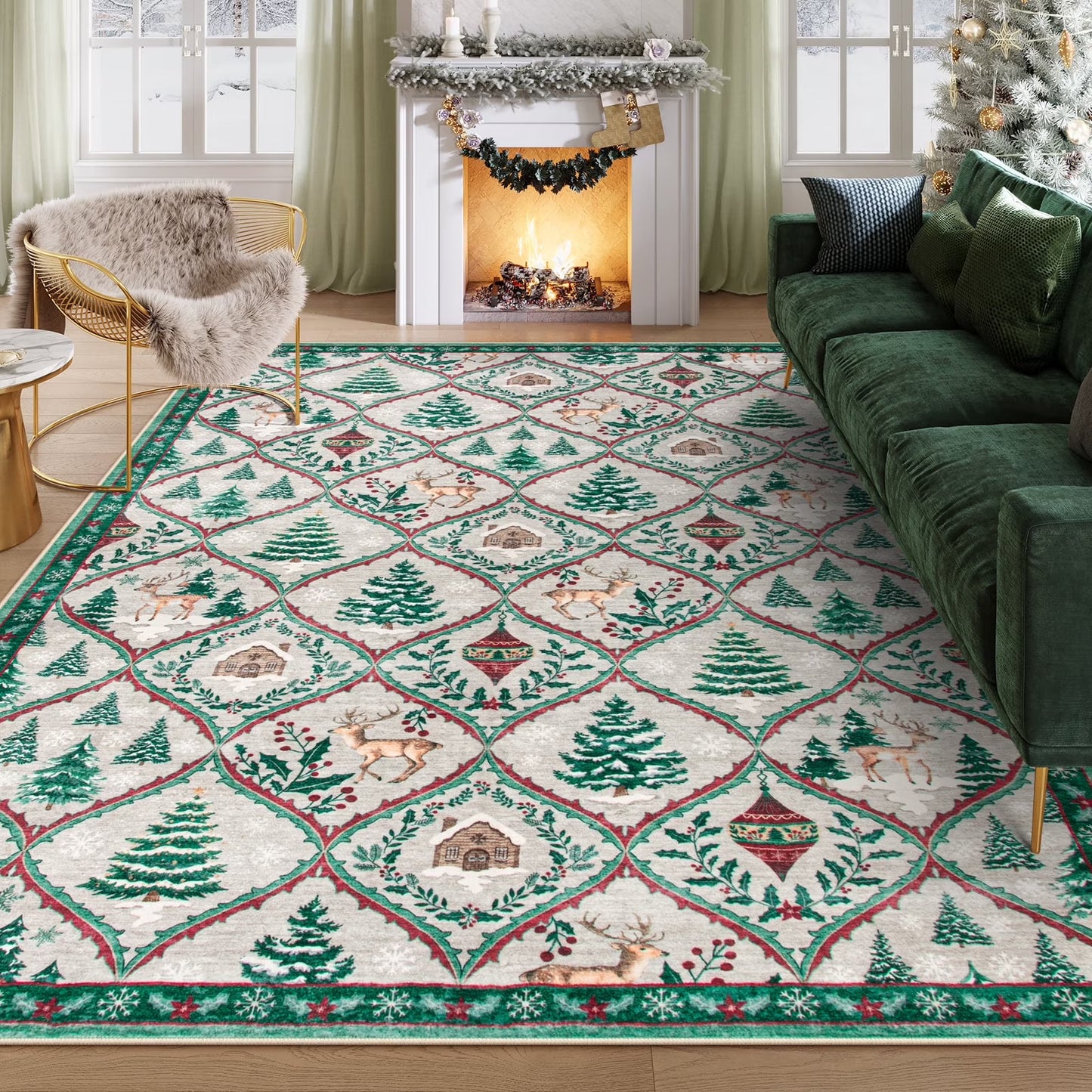 Moynesa Christmas Runner Rugs for Hallway, Washable Kitchen Rug Carpet Runner,Non-Slip Low Pile Soft Winter Moroccan Holiday Xmas Decor Modern Mat for Entrance Bedroom Laundry