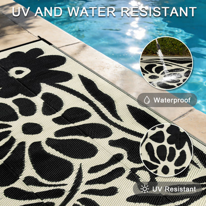 Lahome Outdoor RV Rug - Waterproof Reversible Plastic Straw Mat,Abstract Floral Pattern for Deck, Balcony & Camping