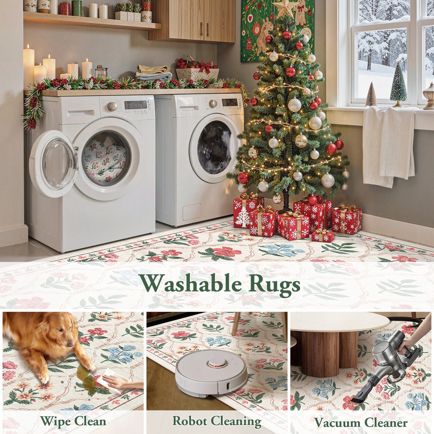 Lahome Decor Moroccan Boho Area Rugs,Large Washable Bedroom Rugs,Soft Non Slip Non-Shedding Kitchen Mat Indoor Office Carpet for Living Dining Playroom Nursery