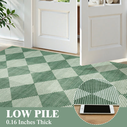 SUNDEREY Easy Jute Area Rugs for Entryway, Washable Non-Slip Modern Rugs for Living Room, Farmhouse Diamond Checkered Rug, Moroccan Soft Low Pile Carpet for Bedroom Office Dining Room