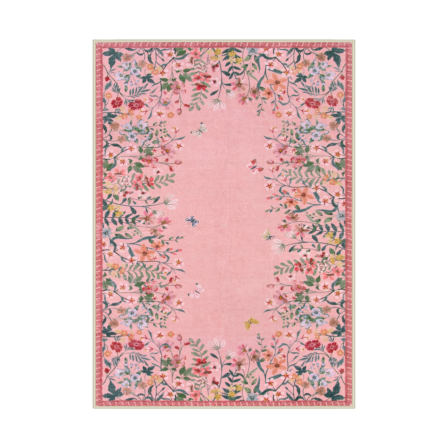 Wonnitar Floral Washable Rug, Rugs for Bedroom, Soft Low Pile Living Room Area Rug, Non-Slip Throw Carpet for Nursery Playroom