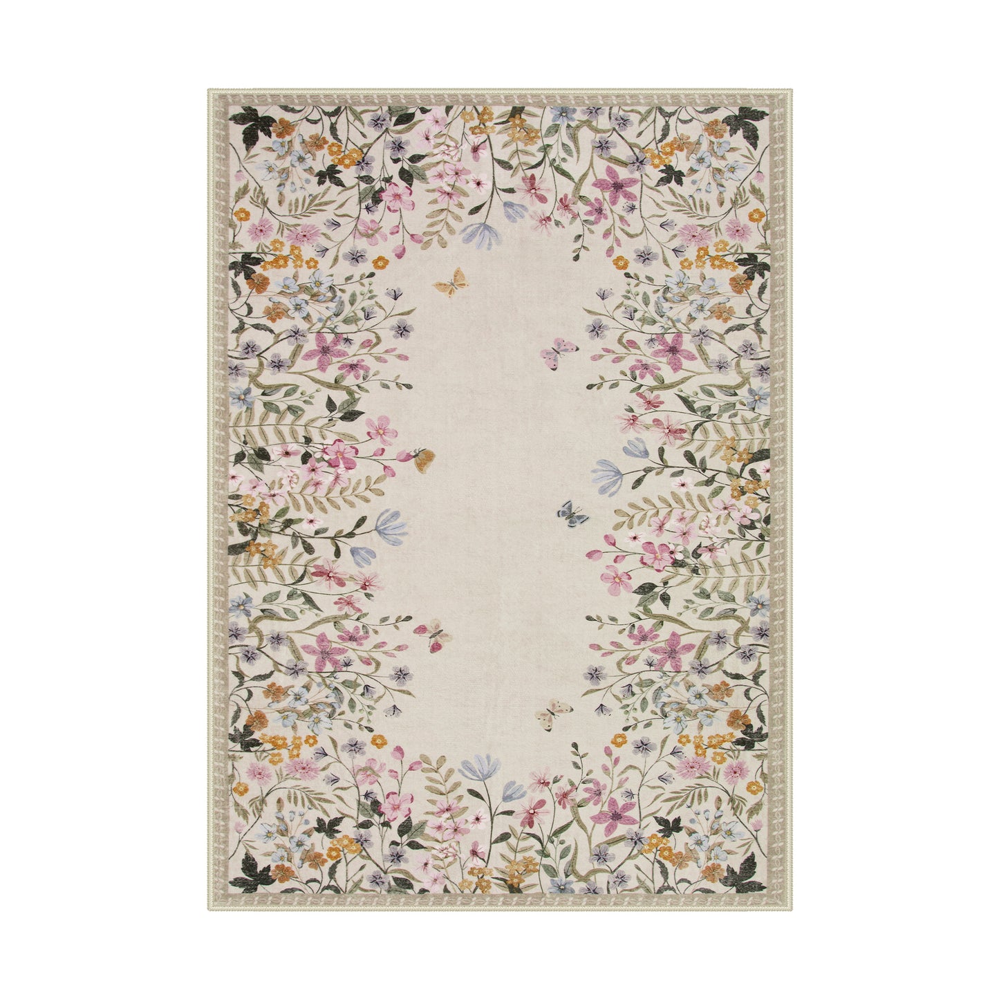 Wonnitar Floral Washable Rug, Rugs for Bedroom, Soft Low Pile Living Room Area Rug, Non-Slip Throw Carpet for Nursery Playroom