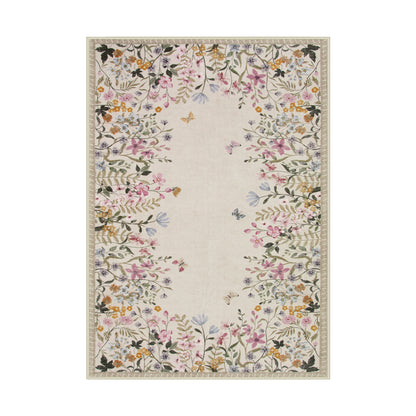 Wonnitar Floral Washable Rug, Rugs for Bedroom, Soft Low Pile Living Room Area Rug, Non-Slip Throw Carpet for Nursery Playroom