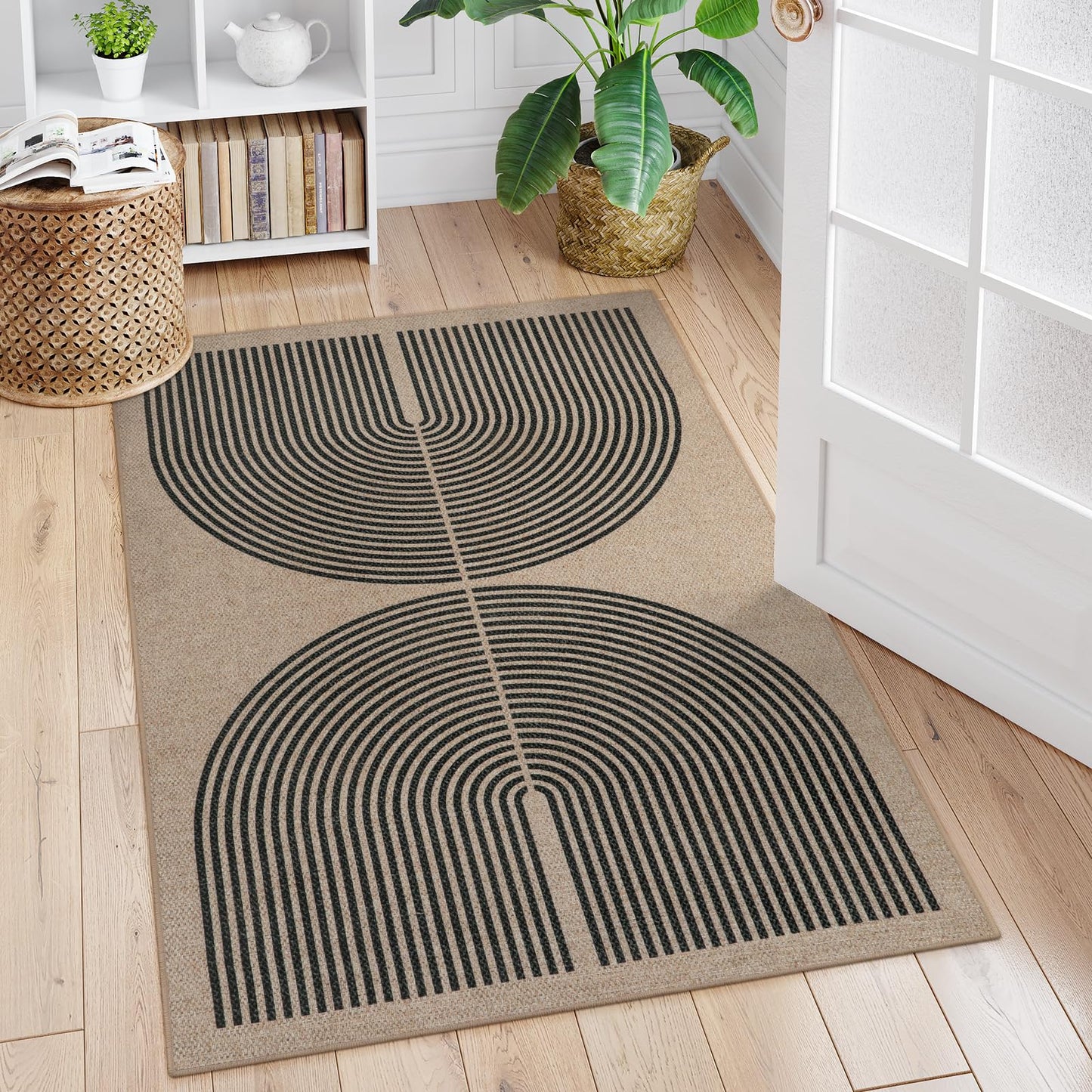 RUG ROBOT Modern Rainbow Easy Jute Rug, Patio Rug Washable Rugs for Entryway Farmhouse Area Rug, Non Slip Indoor Door Mat Contemporary Throw Rug for Laundry Guestroom Room Patio Decor