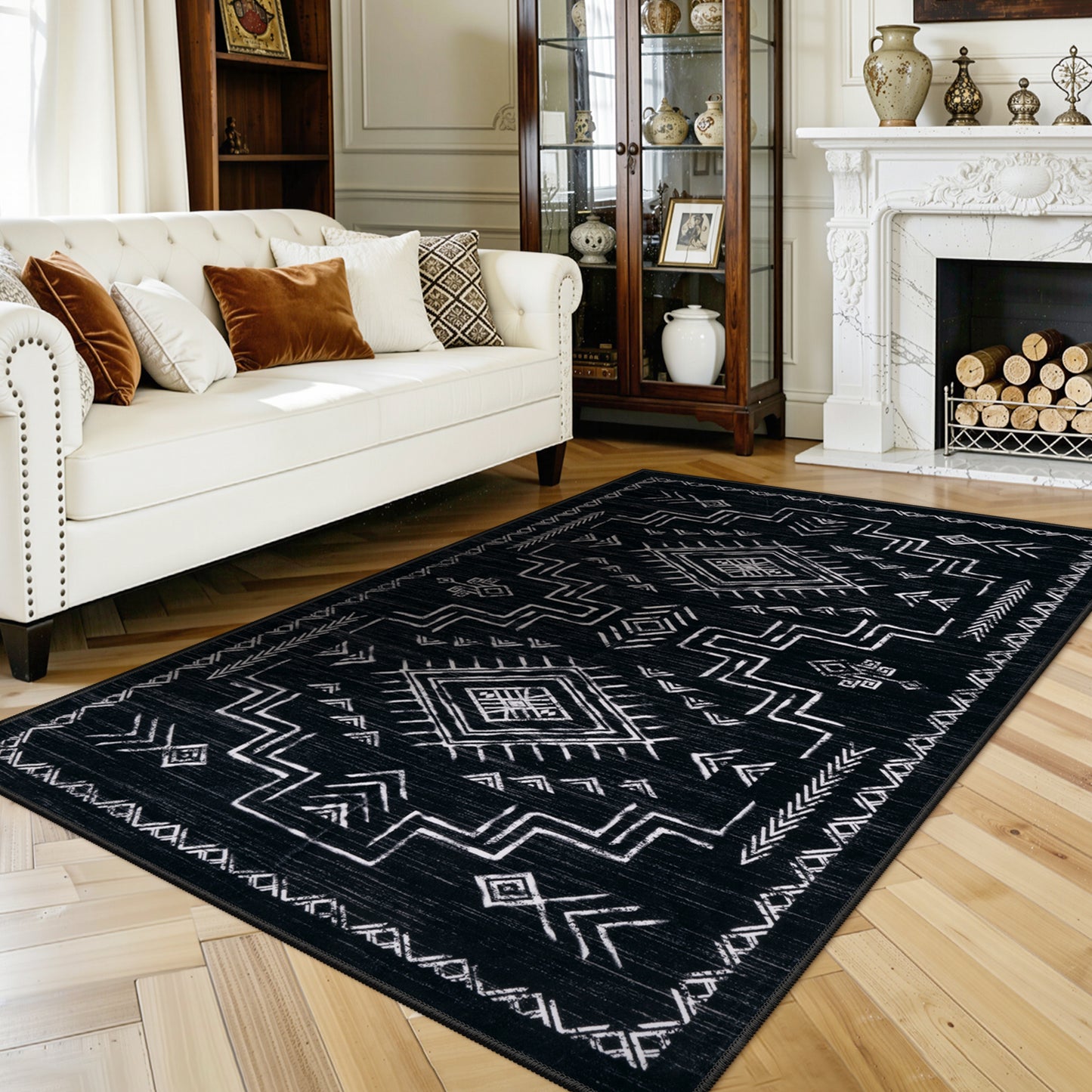 Lahome Moroccan Washable Area Rug - Western & Aztec Tribal Design, Soft Non-Slip Stain Resistant Carpet for Living Room, Bedroom, Dining Room, and Office