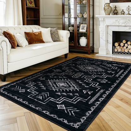 Lahome Moroccan Washable Area Rug - Western & Aztec Tribal Design, Soft Non-Slip Stain Resistant Carpet for Living Room, Bedroom, Dining Room, and Office