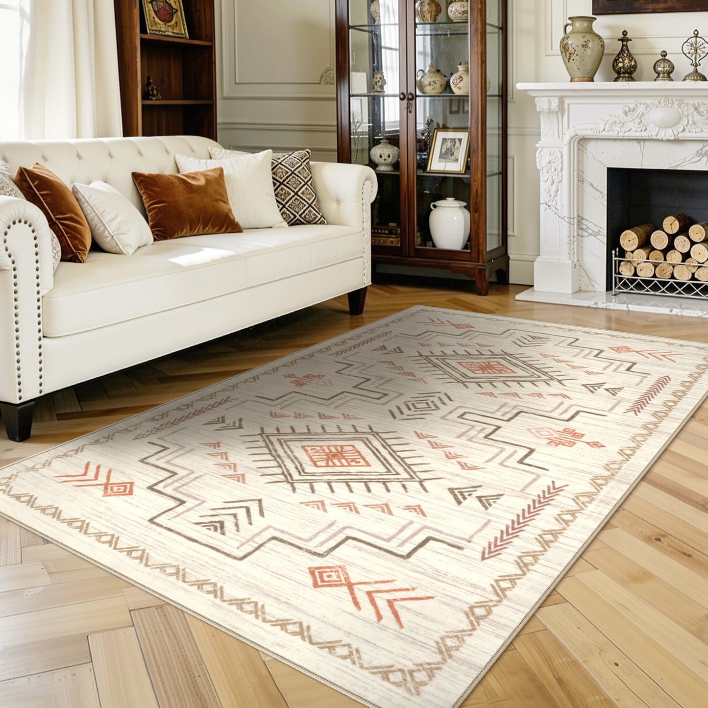 Lahome Moroccan Washable Area Rug - Western & Aztec Tribal Design, Soft Non-Slip Stain Resistant Carpet for Living Room, Bedroom, Dining Room, and Office