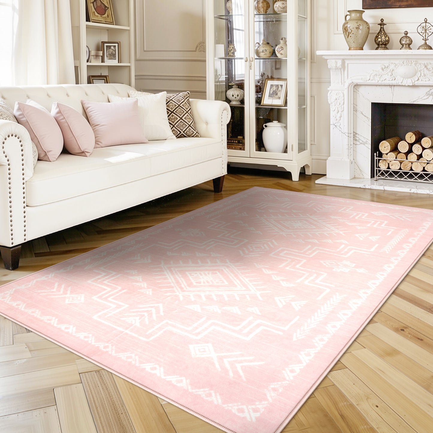 Lahome Moroccan Washable Area Rug - Western & Aztec Tribal Design, Soft Non-Slip Stain Resistant Carpet for Living Room, Bedroom, Dining Room, and Office