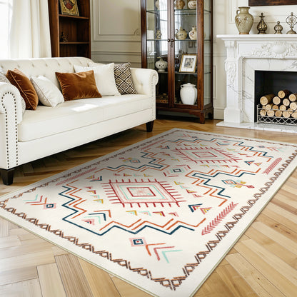 Lahome Moroccan Washable Area Rug - Western & Aztec Tribal Design, Soft Non-Slip Stain Resistant Carpet for Living Room, Bedroom, Dining Room, and Office
