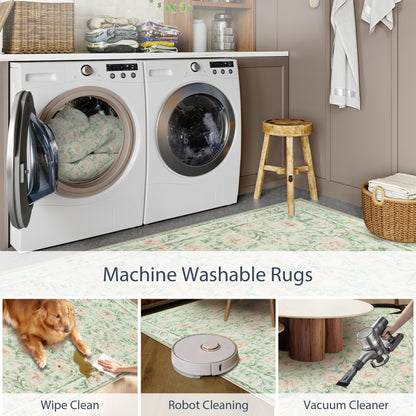 Lahome Decor Floral Living Room Rugs,Boho Area Rug for Bedroom Machine Washable Rug- Non-Slip Soft Indoor Carpet, Stain Resistant Low Pile for Farmhouse,Dining Room,Office