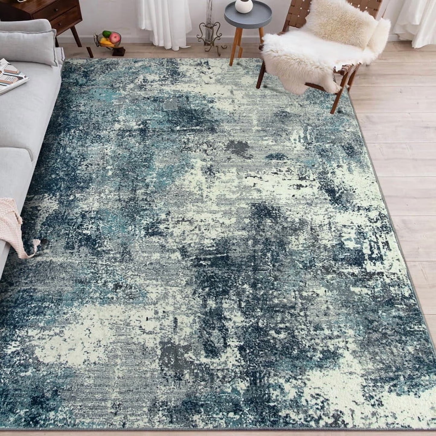 RUG ROBT Abstract Rug, Washable Bathroom Rug Non-Slip,Low-Pile Entryway Rug Indoor Mat,Soft Modern Throw Rug for Entrance Entry Kitchen Bedroom