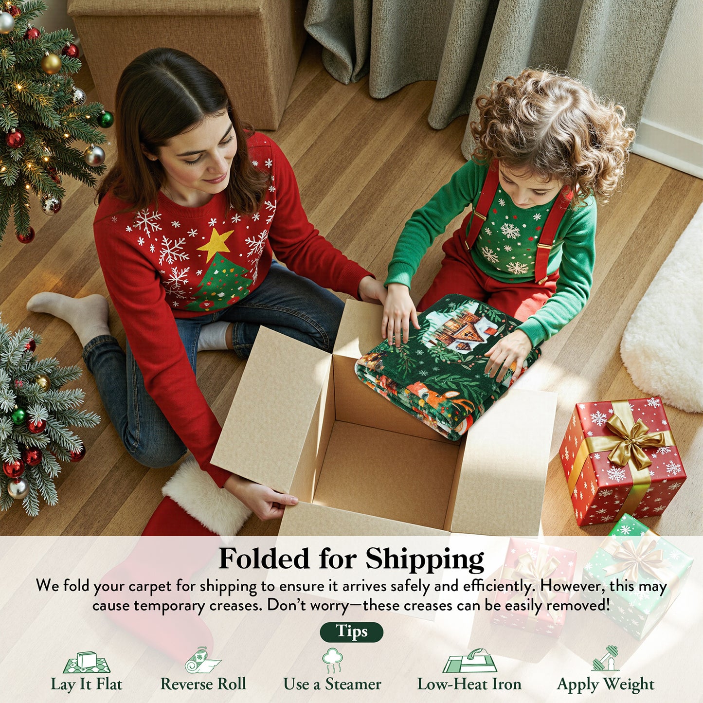 Lahome Decor Christmas Hallway Runner Rug,Kitchen Rug, Elk, Christmas Tree, Sleigh, House Pattern Non-Slip Washable Indoor Area Rug