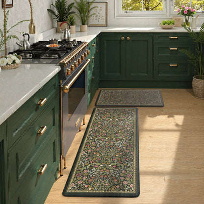 Wonnitar Floral Kitchen Rug Set of 2, Anti Fatigue Cushioned Mat for Kitchen, Non Slip Waterproof Indoor Botanical Kitchen Mat for Sink, Laundry, Hallway