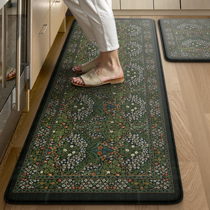Wonnitar Floral Kitchen Rug Set of 2, Anti Fatigue Cushioned Mat for Kitchen, Non Slip Waterproof Indoor Botanical Kitchen Mat for Sink, Laundry, Hallway