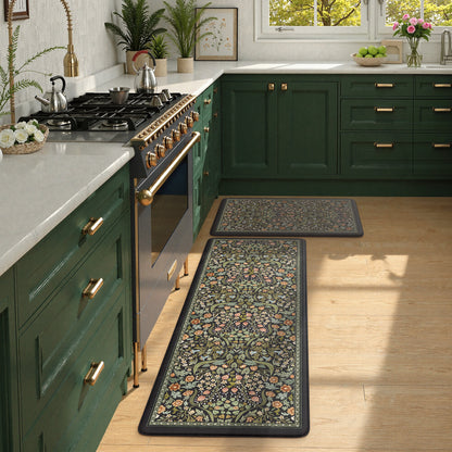 Wonnitar Floral Kitchen Rug Set of 2, Anti Fatigue Cushioned Mat for Kitchen, Non Slip Waterproof Indoor Botanical Kitchen Mat for Sink, Laundry, Hallway