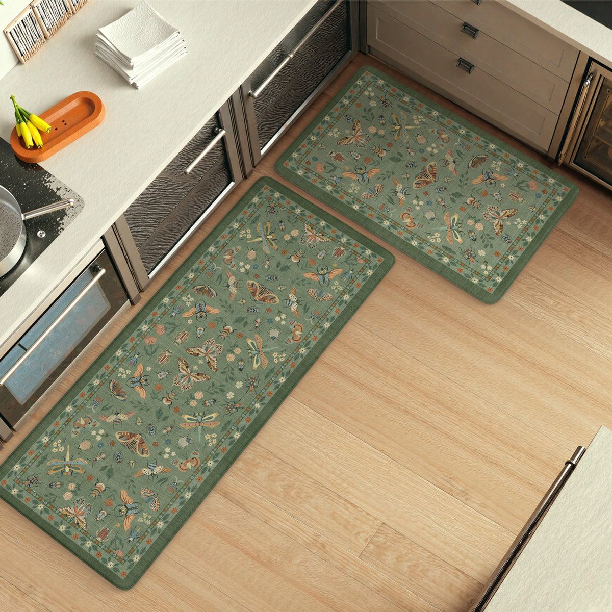 Wonnitar Kitchen Mats for Floor, Anti Fatigue Runner Rug 2 Piece Set, Non Slip Waterproof Cushioned Rug for Kitchen, Moth Comfort Standing Mat for Sink & Office