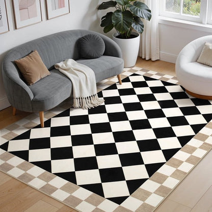 Wonnitar Checkered Area Rug, Washable Checkerboard Rug for Living Room, Non Slip Soft Low Pile Geometric Indoor Carpet for Bedroom, Nursery, Office