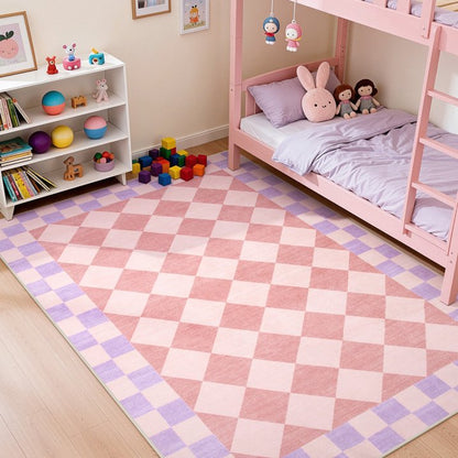 Wonnitar Checkered Area Rug, Washable Checkerboard Rug for Living Room, Non Slip Soft Low Pile Geometric Indoor Carpet for Bedroom, Nursery, Office