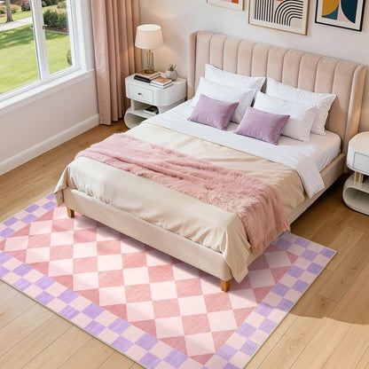 Wonnitar Checkered Area Rug, Washable Checkerboard Rug for Living Room, Non Slip Soft Low Pile Geometric Indoor Carpet for Bedroom, Nursery, Office