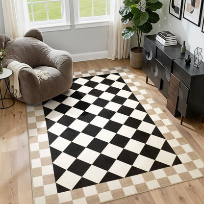 Wonnitar Checkered Area Rug, Washable Checkerboard Rug for Living Room, Non Slip Soft Low Pile Geometric Indoor Carpet for Bedroom, Nursery, Office