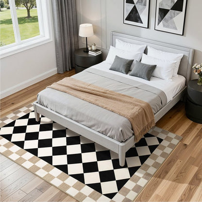 Wonnitar Checkered Area Rug, Washable Checkerboard Rug for Living Room, Non Slip Soft Low Pile Geometric Indoor Carpet for Bedroom, Nursery, Office