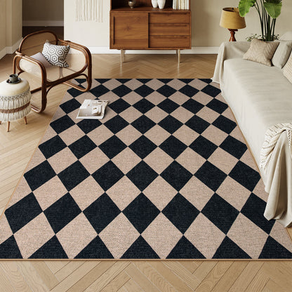 SUNDEREY Modern Geometric Area Rug,Large Washable Living Room Rug,Checkerboard Indoor Outdoor Carpet, Farmhouse Checkered Non Slip Black Carpet for Dining Room Table Apartment Walmart Walmart 5' x 7' Black/ Coline