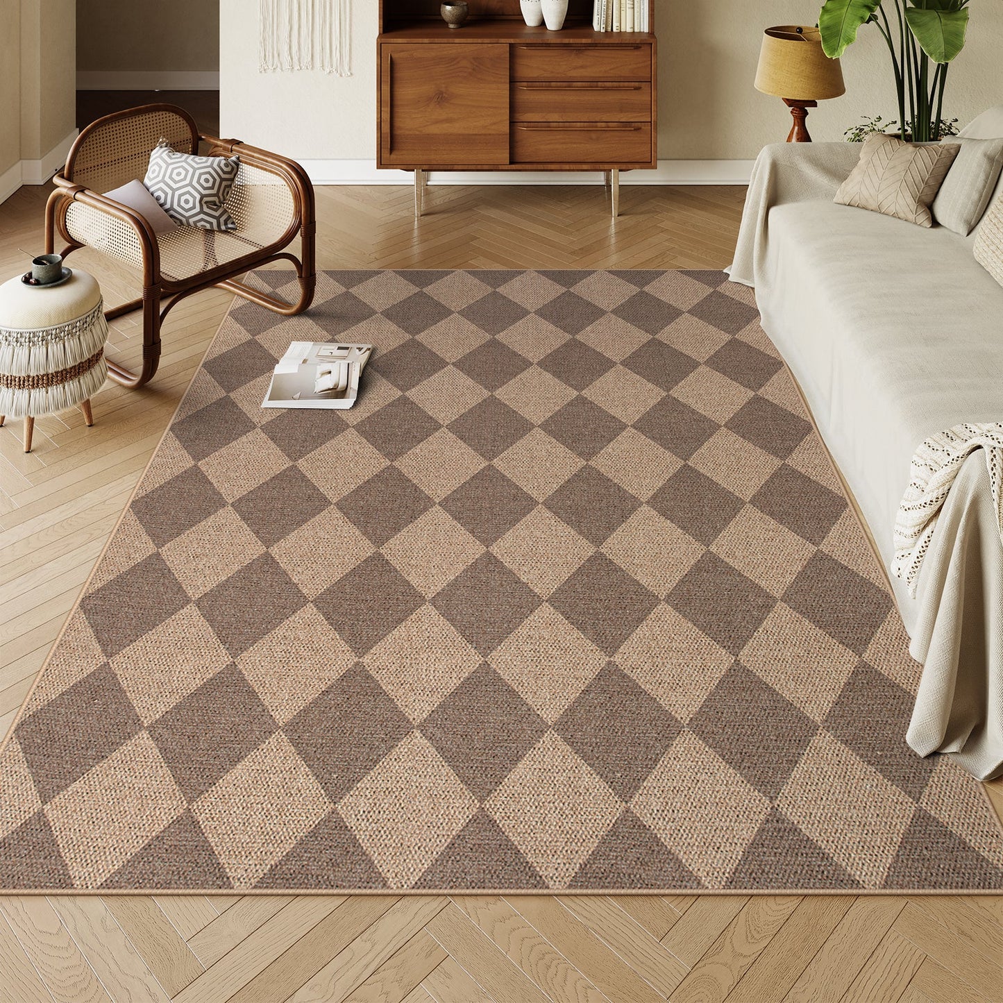 SUNDEREY Modern Geometric Area Rug,Large Washable Living Room Rug,Checkerboard Indoor Outdoor Carpet, Farmhouse Checkered Non Slip Black Carpet for Dining Room Table Apartment Walmart Walmart 5' x 7' Khaki/ Coline