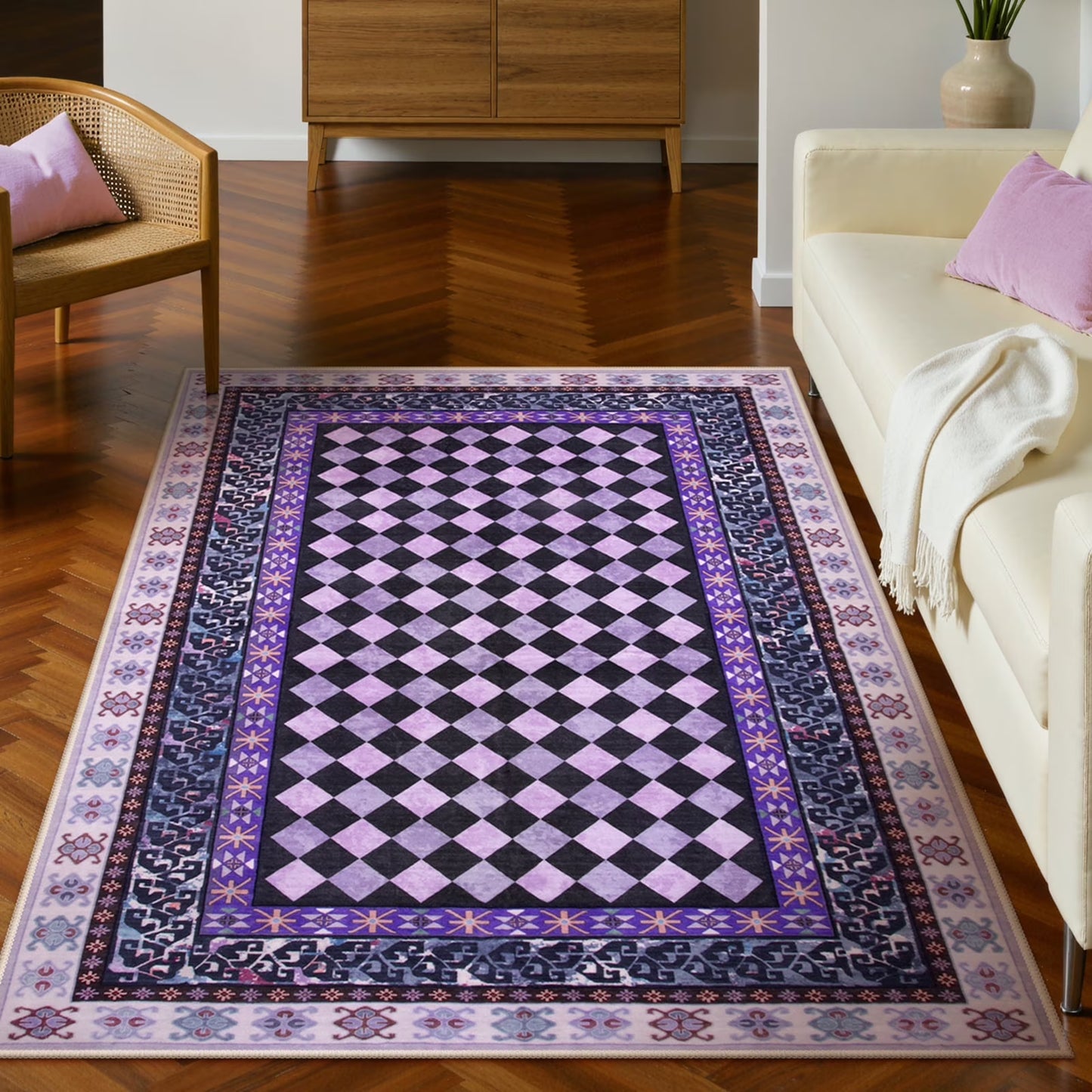 RUG ROBOT Washable Checkered Entryway Rugs, Non Slip Door Mat Indoor Entrance, Soft Stain Resistant Kitchen Mats for Floor, Small Throw Rug for Bathroom Entryway Bedroom