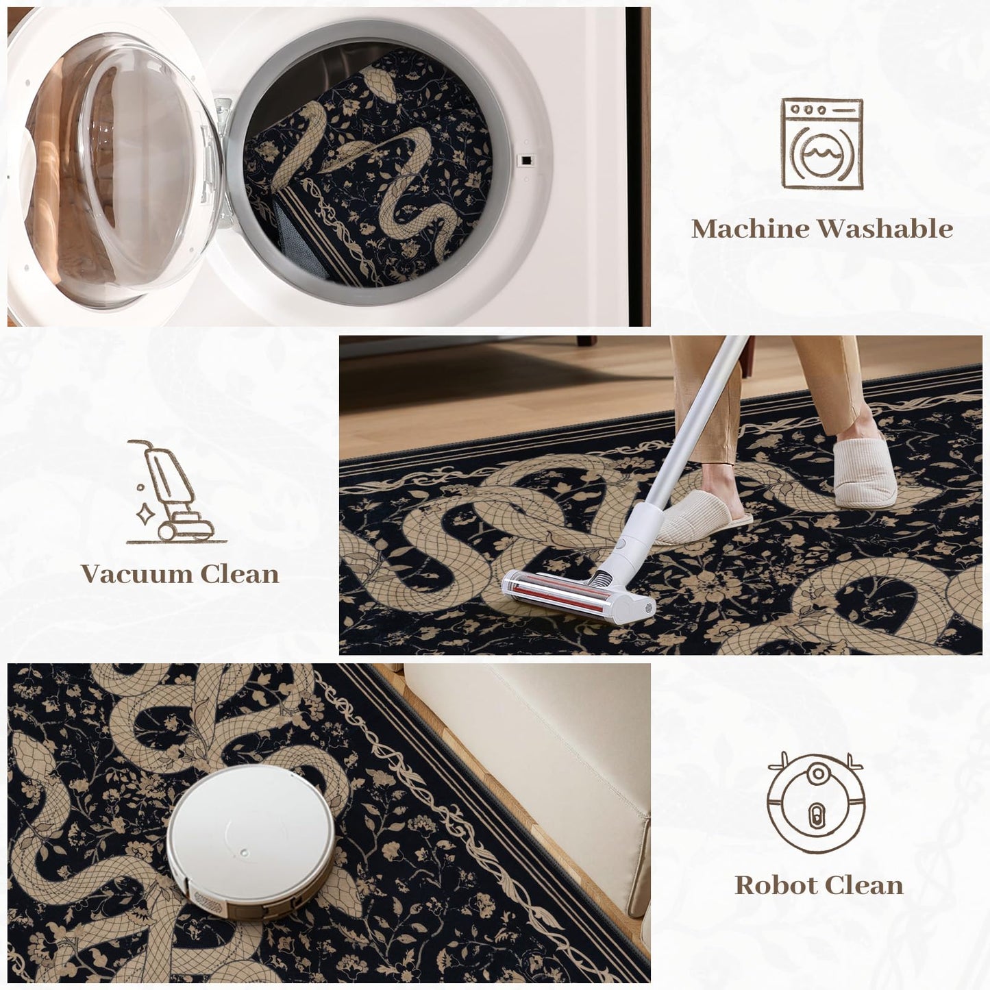 Moynesa Washable Area Rug - Snake Rug for Living Room, Non-Slip Soft Bedroom Rugs, Low Pile Indoor Carpet for Dining Room Home Office