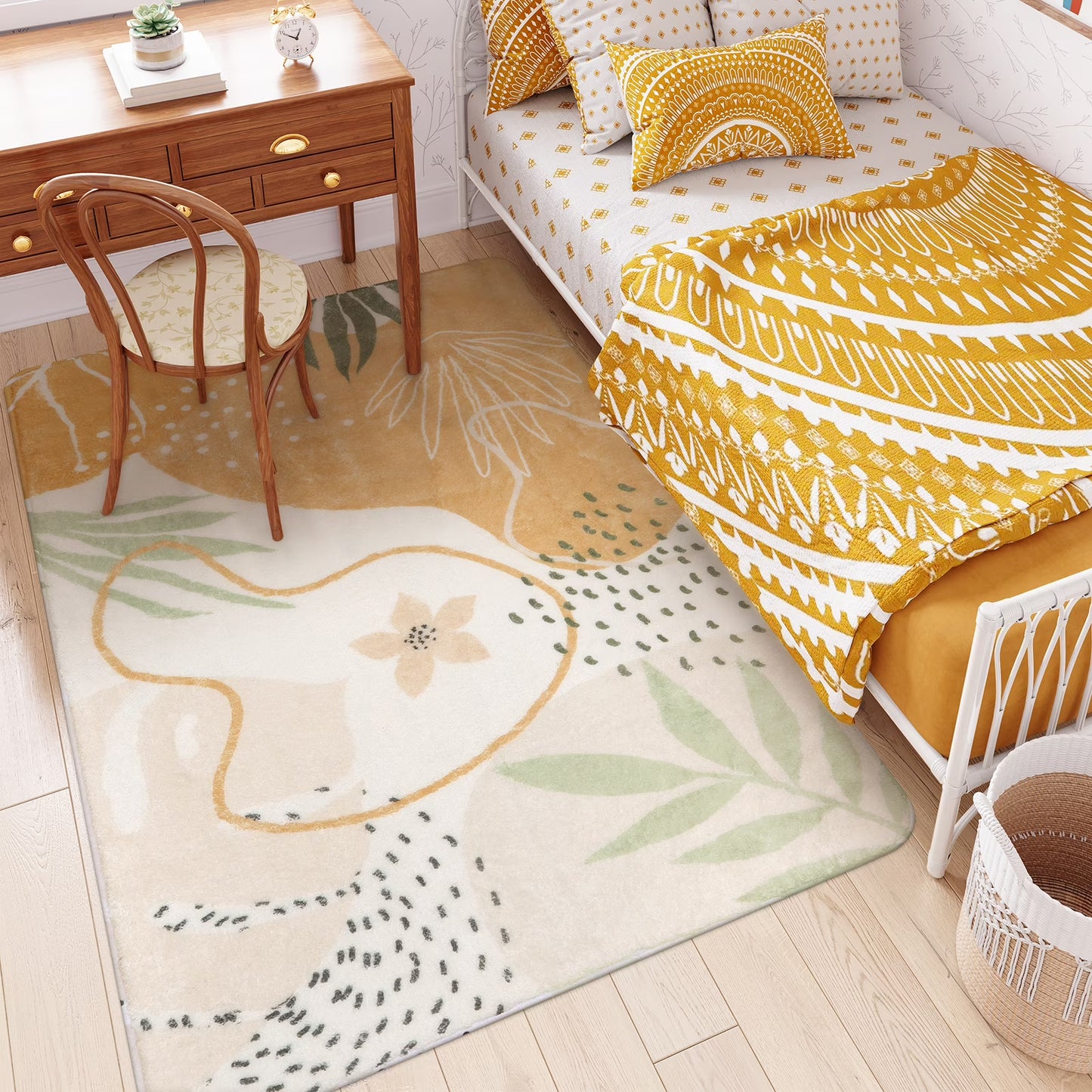 Moynesa Area Rugs for Living Room, Carpet for Bedroom Washable Non-Slip Boho Rug Throw Cute Soft Rug,Abstract Botanical Print Indoor Rugs for Kitchen Entryway Dining Room