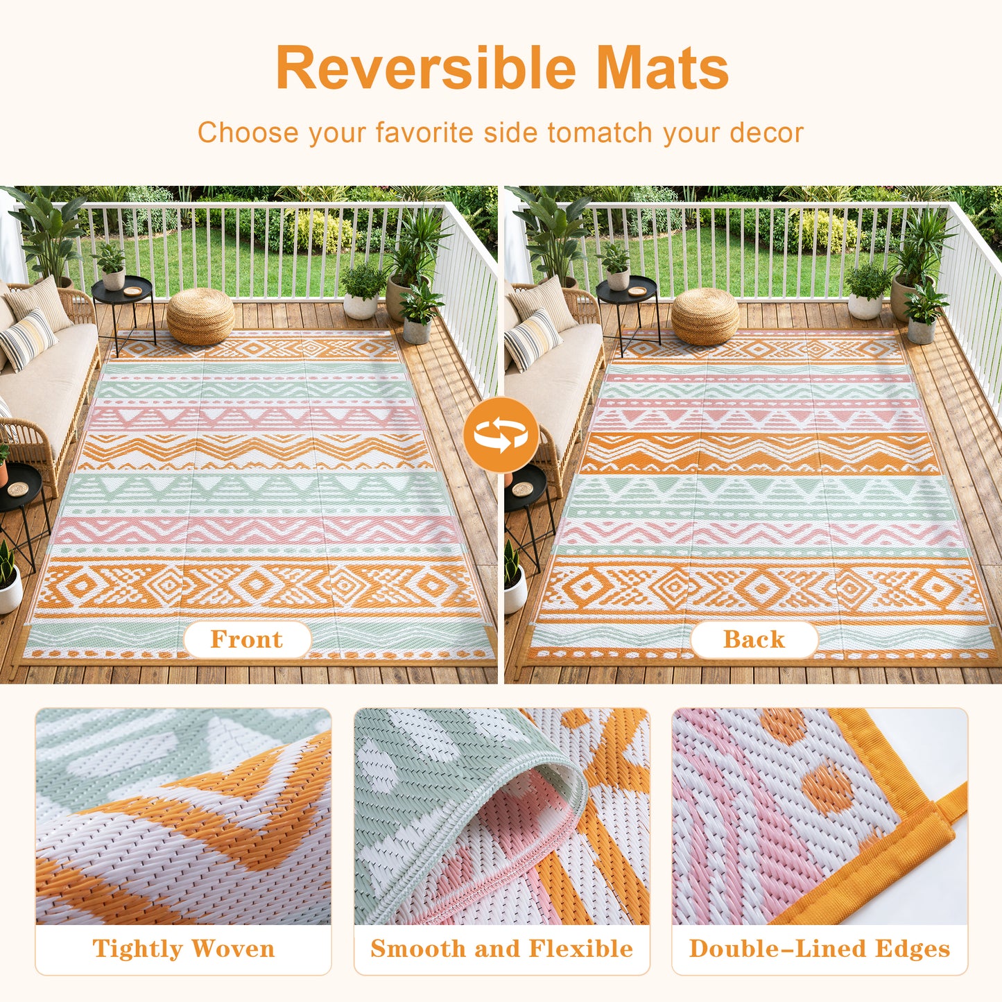 Moynesa Outdoor Rug Waterproof, Lightweight Plastic Straw Rug for Camping RV, Reversible Outside Carpet for Patio Deck Porch Balcony Picnic Tent
