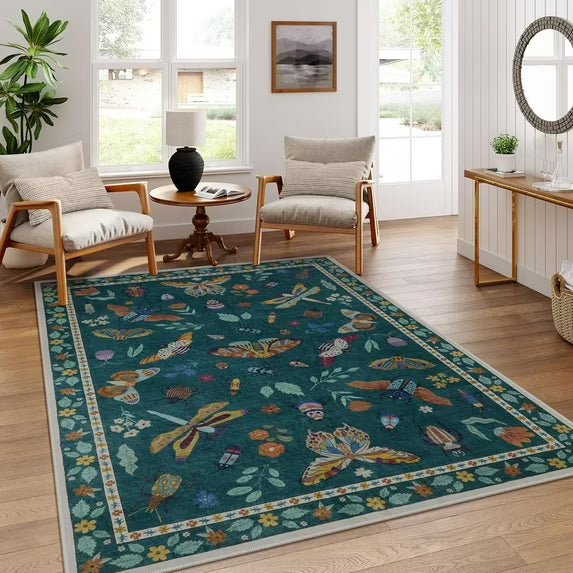 Moynesa Insect Print Washable Area Rugs, Soft Rugs for Living Room Ultra-Thin Non-Shedding Modern Bedroom Rug, Stain Resistant Throw Rug Large Carpet for Dining Room