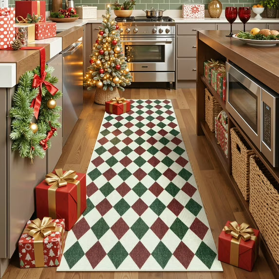 RUG ROBOT Christmas Area Rugs for Living Room, Checkered Machine Washable Large Carpet Rugs for Dining Room, Non Slip Soft Low Pile Farmhouse Geometric Modern Xmas decor Rugs for Bedroom