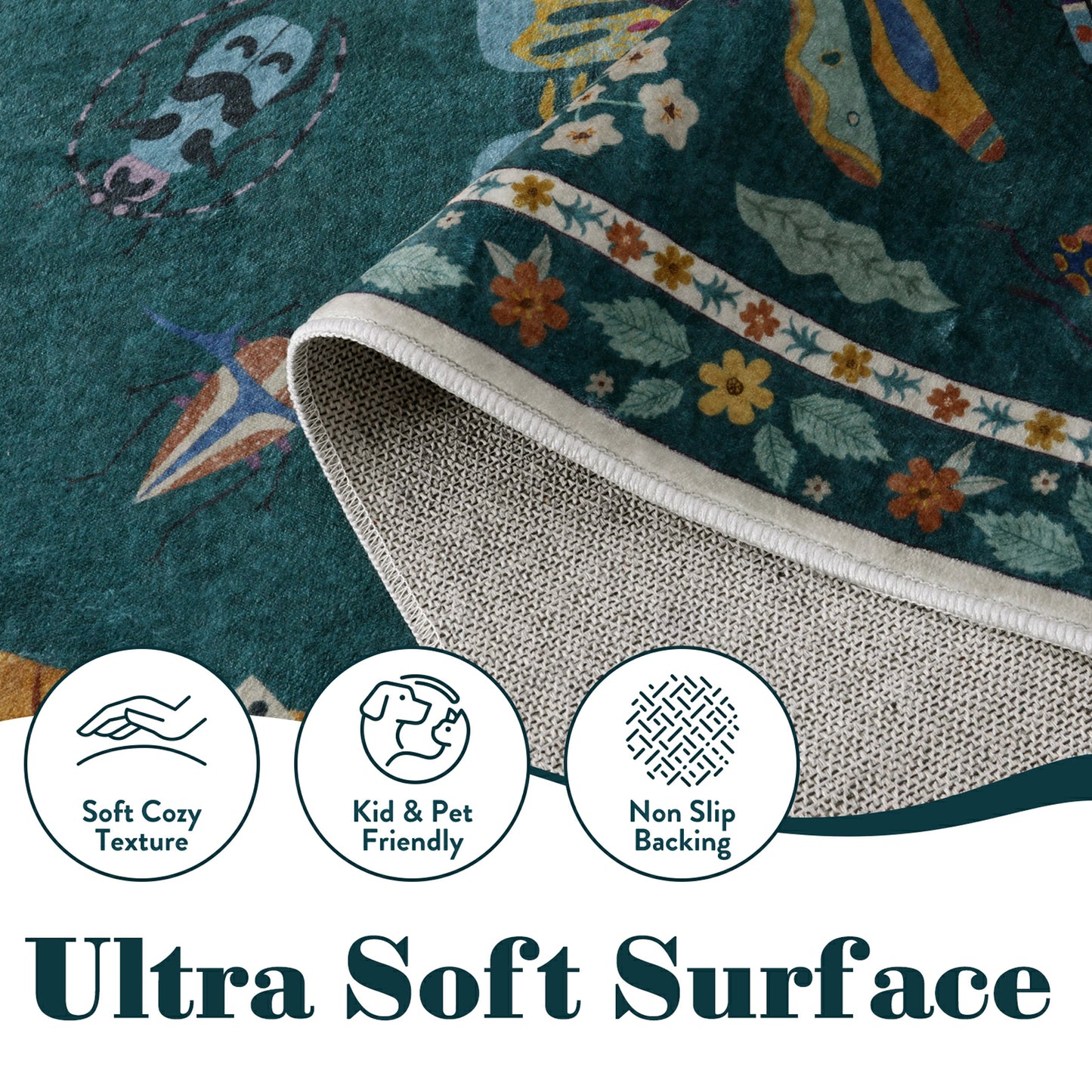 Moynesa Insect Area Rugs Washable Rug for Living Room Soft Natural Bedroom Rug Bug Accent Carpet for Dining Room Nursery Office Stain Resistant Non Slip