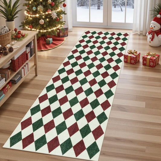 RUG ROBOT Christmas Area Rugs for Living Room, Checkered Machine Washable Large Carpet Rugs for Dining Room, Non Slip Soft Low Pile Farmhouse Geometric Modern Xmas decor Rugs for Bedroom