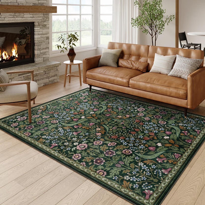 Lahome Floral Washable Rug, Large Rugs for Living Room, Soft Boho Bedroom Rugs, Non Slip Botanical Ultra Thin Floor Carpet for Dining Room Nursery