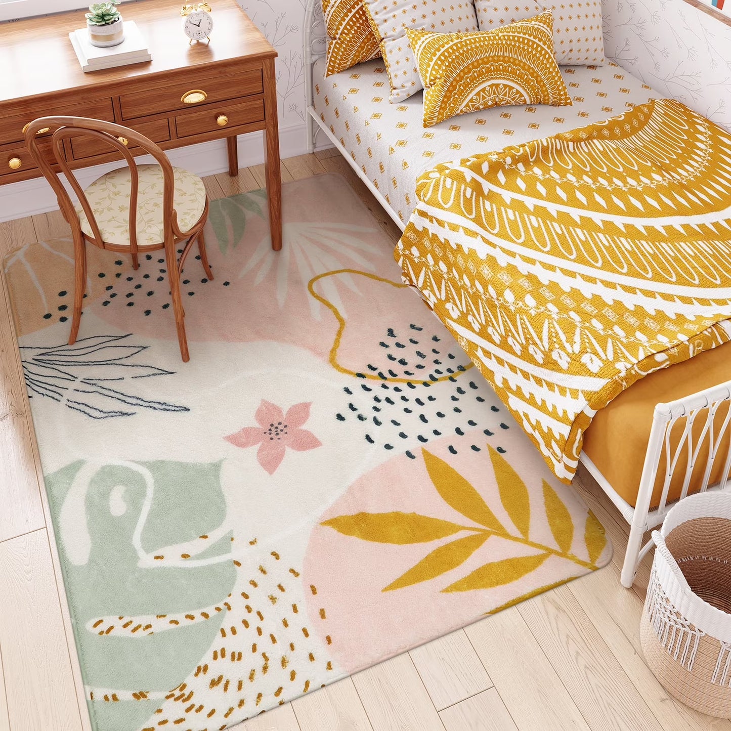 Moynesa Area Rugs for Living Room, Carpet for Bedroom Washable Non-Slip Boho Rug Throw Cute Soft Rug,Abstract Botanical Print Indoor Rugs for Kitchen Entryway Dining Room