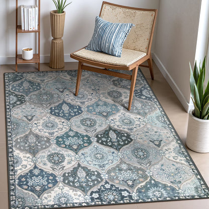 Moynesa Area Rug for Living Room Indoor Non-Slip Moroccan Trellis Washable Mat Large Oriental Accent Throw Rug for Kitchen Entryway Bathroom Bedroom Office Carpet