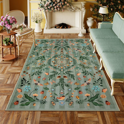 Lahome Decor Insect Botanical Washable Rugs for Bedroom, Soft Rug for Entryway, Kitchen Rugs Non Slip Washable, Boho Floral Indoor Throw Carpet for Bathroom Laundry Living Room Walmart Walmart 5' x 7' Green