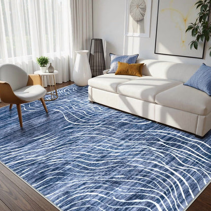 RUG ROBOT Abstract Area Rugs for Living Room, Soft Washable Rugs for Bedroom, Non-Slip Modern Wave Striped Large Accent Carpet for Dining Room Kitchen Nursery