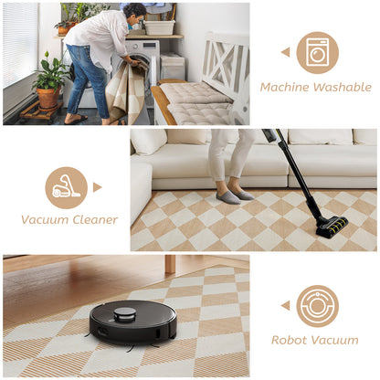 SUNDEREY Easy Jute Area Rugs for Entryway, Washable Non-Slip Modern Rugs for Living Room, Farmhouse Diamond Checkered Rug, Moroccan Soft Low Pile Carpet for Bedroom Office Dining Room