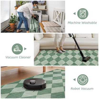 SUNDEREY Easy Jute Area Rugs for Entryway, Washable Non-Slip Modern Rugs for Living Room, Farmhouse Diamond Checkered Rug, Moroccan Soft Low Pile Carpet for Bedroom Office Dining Room